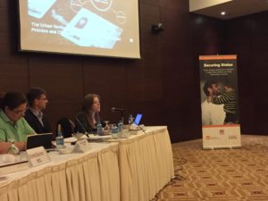 Anna Crowe, at right, presenting at the report launch in Jordan.
