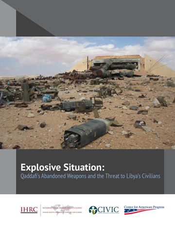 Report cover reveals an image of a desert landscape with weapons and pieces of debris.
