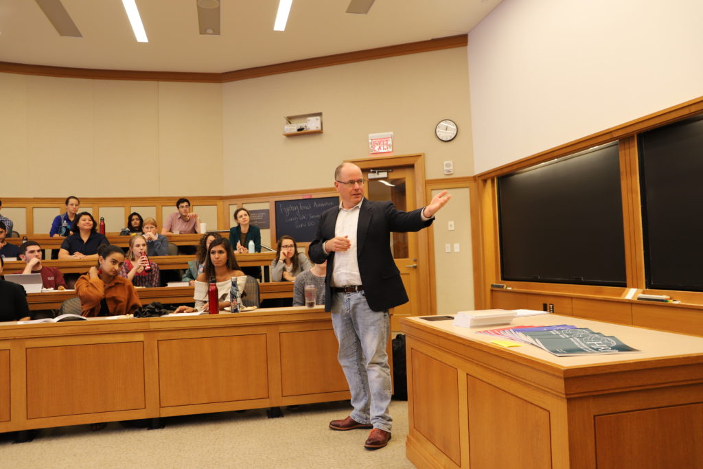 HRP and Clinic Co-Director and Clinical Professor of Law Tyler Giannini introduces colleagues and HRP to new students and community members at an information session in early September 2019.
