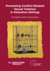 A red cover with a yellow block illustrating a cage with humans sitting on bars.