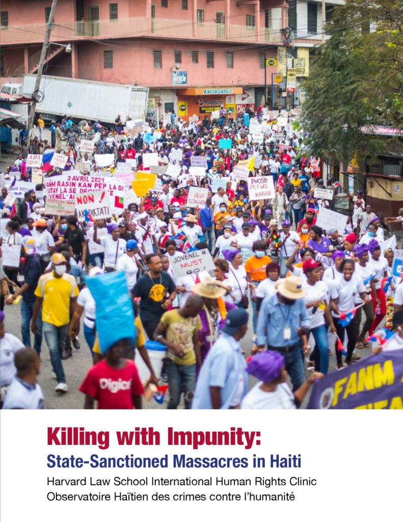 Report cover shows the image of Haitian citizens marching in the streets protesting.