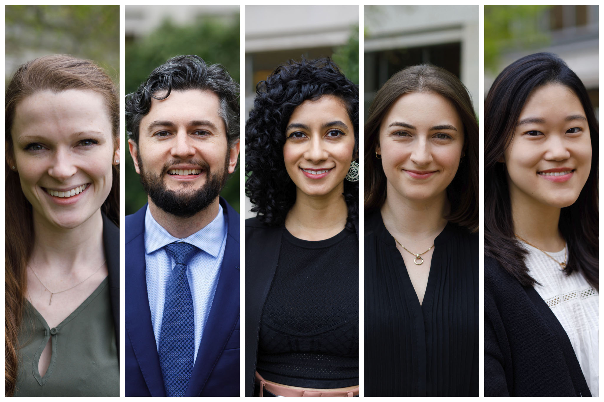 Collage of the five HRP summer fellows in 2022, all smiling into camera and wearing professional attire.