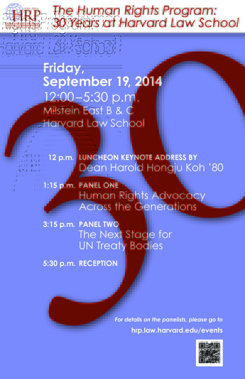 Tomorrow, Sept. 19: Human Rights Program 30th Anniversary Event ...
