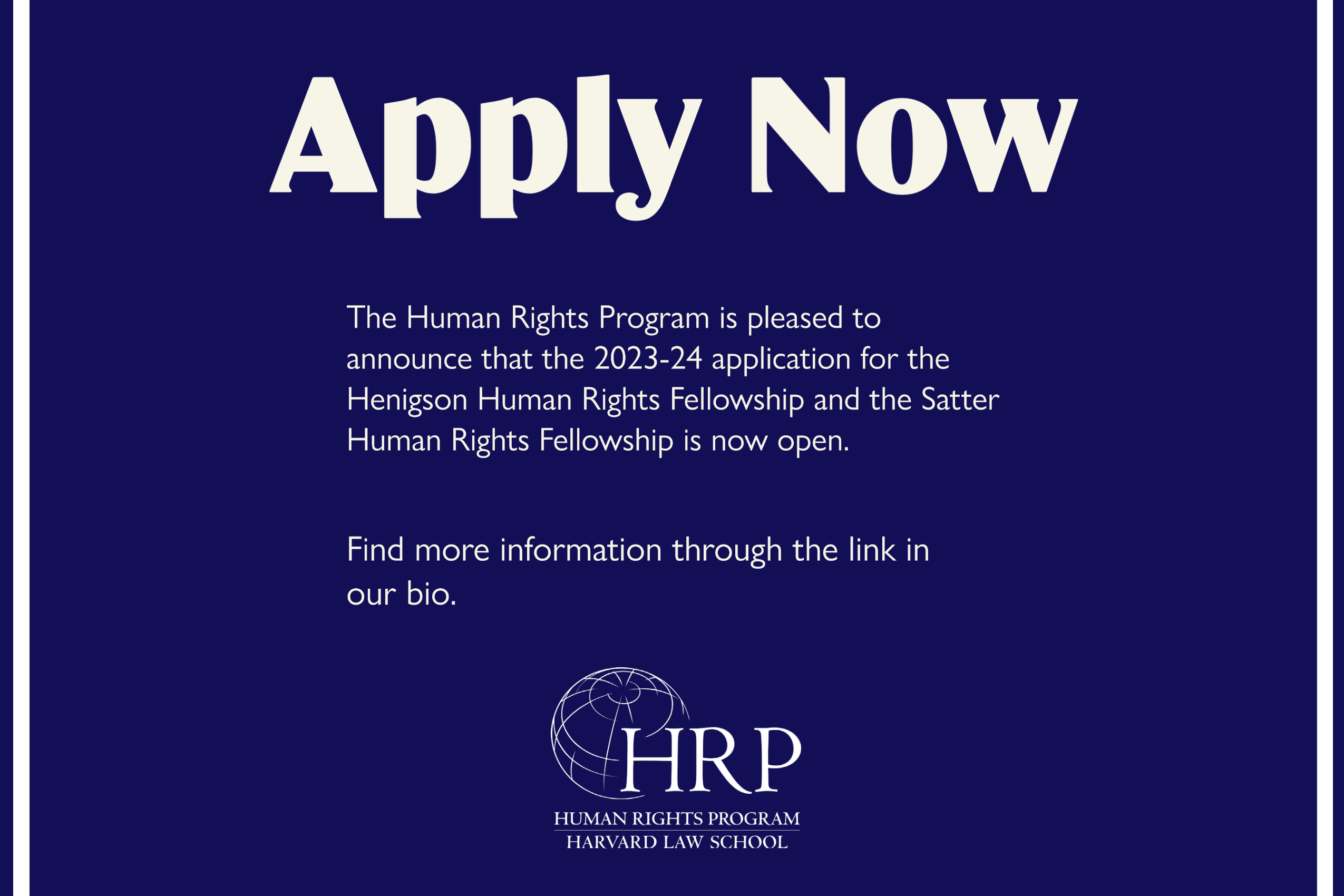 Banner announcing the opening of HRP post-graduate Satter and Henigson fellowships.