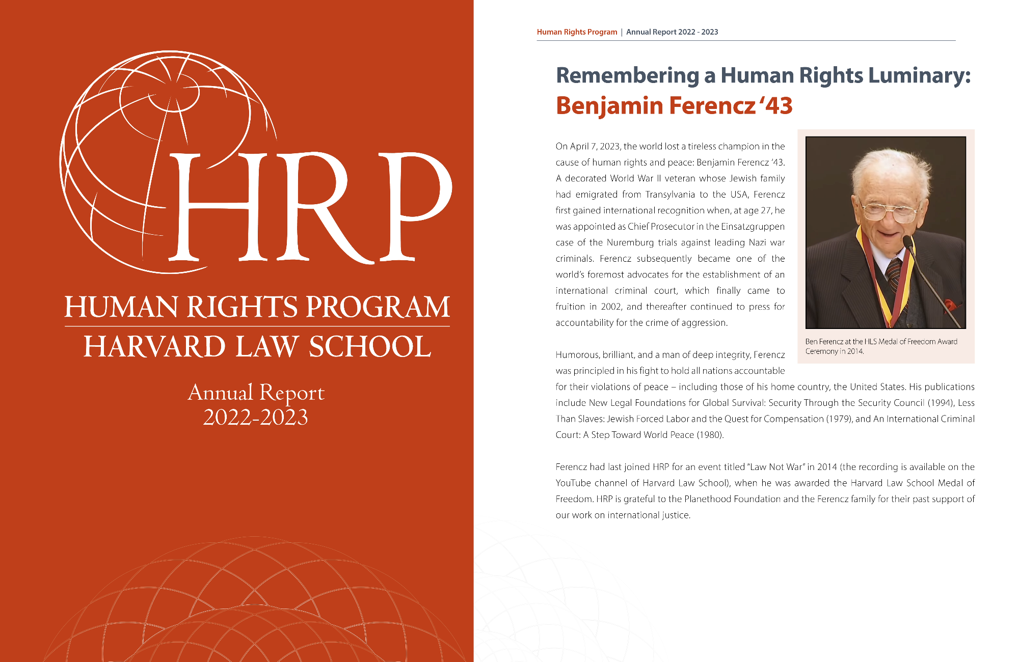 2022-2023 HRP Annual Report cover page - an orange background with the HRP logo in white.