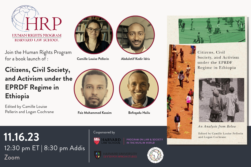 Event banner for "Book Launch: Citizens, Civil Society, and Activism under the EPRDF Regime in Ethiopia: An Analysis from Below" on November 16 at 12:30pm ET via Zoom.