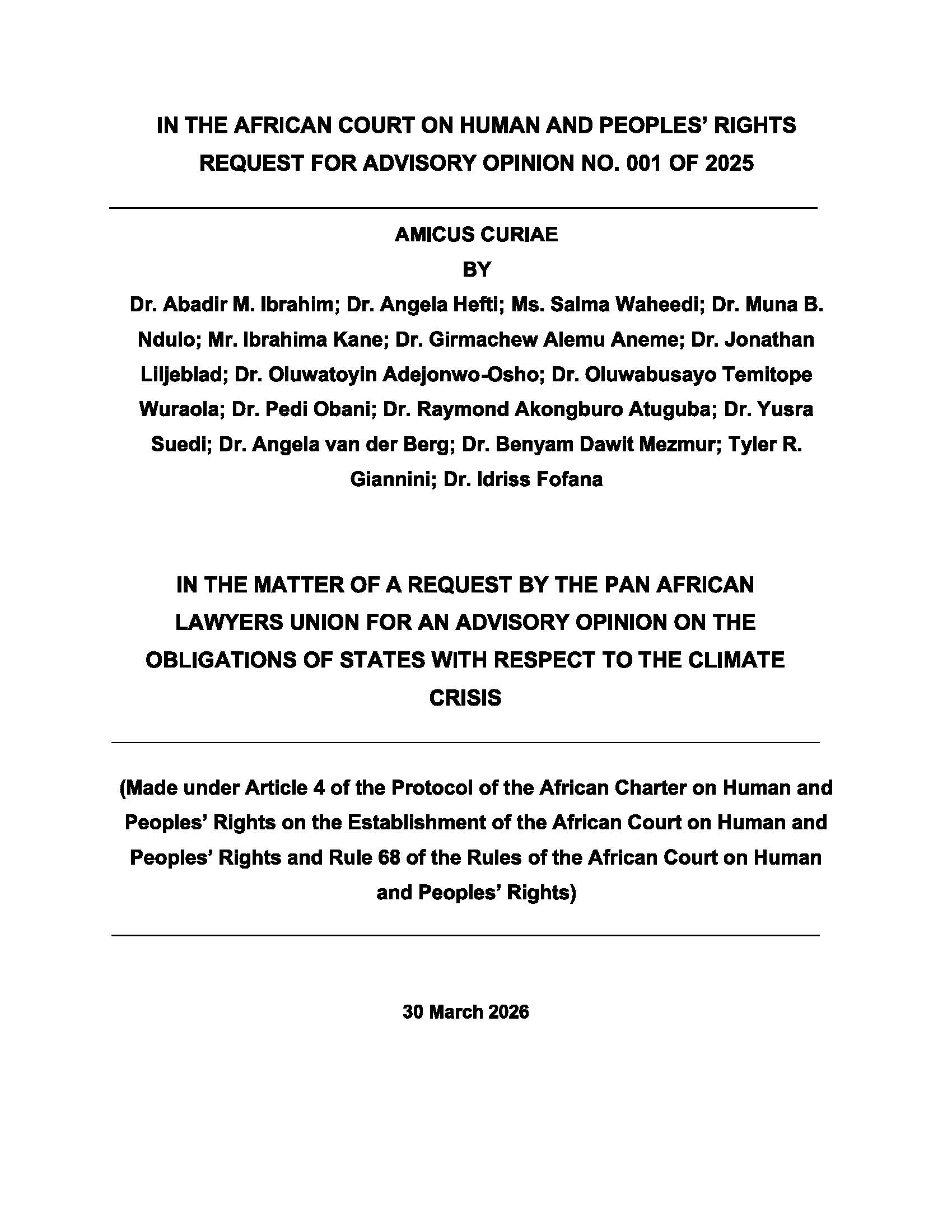 Page one of the Amicus Curiae
